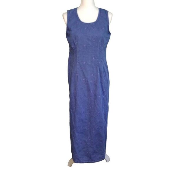 Studio Ease Blue Denim Floral Sleeveless Maxi Dress 10 - Picture 1 of 8